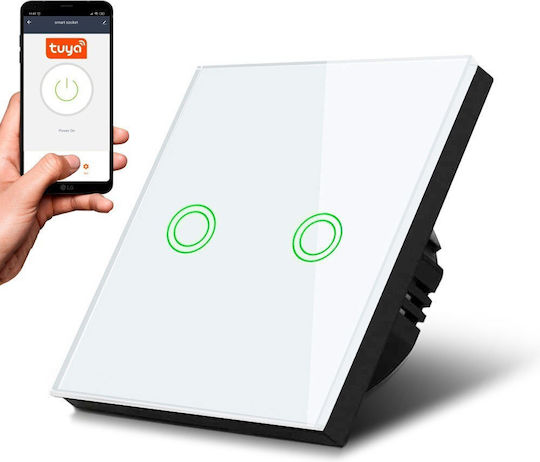 Maclean Energy Επιτοίχιος Διακόπτης Τοίχου Αφής Wi-Fi Διπλός Λευκός