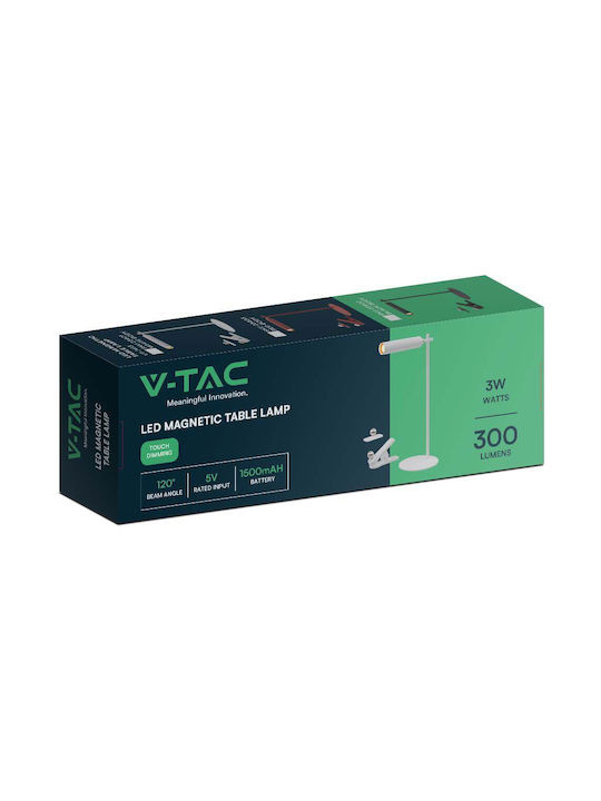 V-TAC Επαναφορτιζόμενο LED Φωτιστικό Γραφείου σε Λευκό Χρώμα