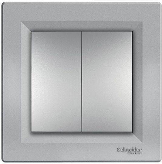 Schneider Electric Asfora Comutator De Perete Încastrat Dublu Fără Ramă Aluminiu