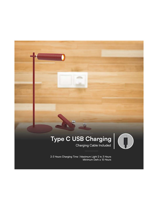 V-TAC Rechargeable LED Office Lamp in Red Color