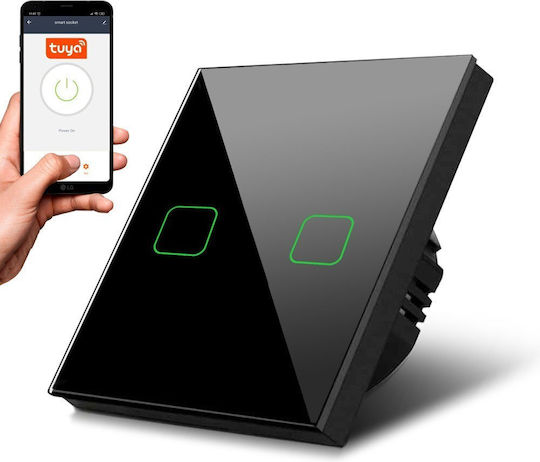 Maclean Energy Χωνευτός Διακόπτης Τοίχου Αφής Wi-Fi Διπλός με Πλαίσιο Μαύρος