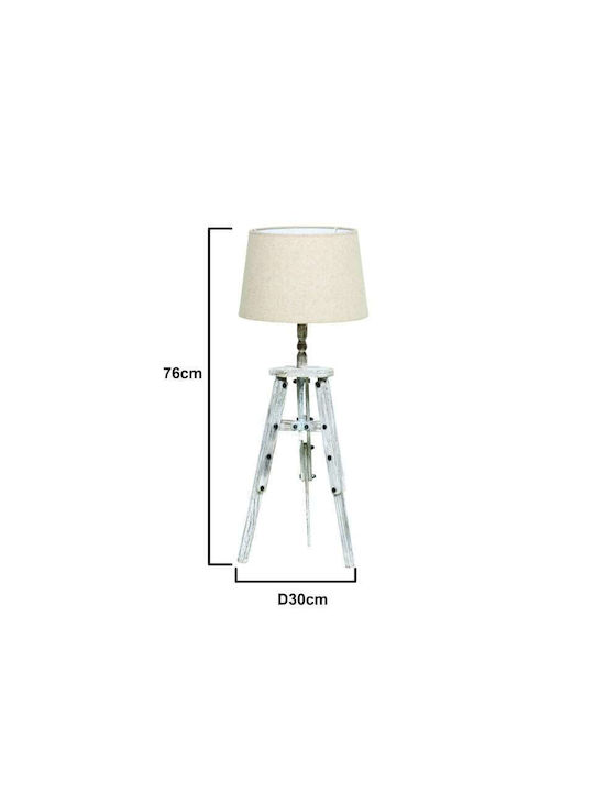 Inart Wood Table Lamp for Socket E14 with White Shade and Base