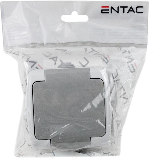 Entac ESMWS1E-STP Μονή Εξωτερική Πρίζα Ρεύματος Στεγανή με Καπάκι Γκρι
