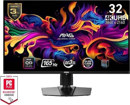 MSI MAG 321UP QD-OLED HDR Gaming Monitor 31.5" 4K 3840x2160 165Hz with Response Time 0.03ms GTG
