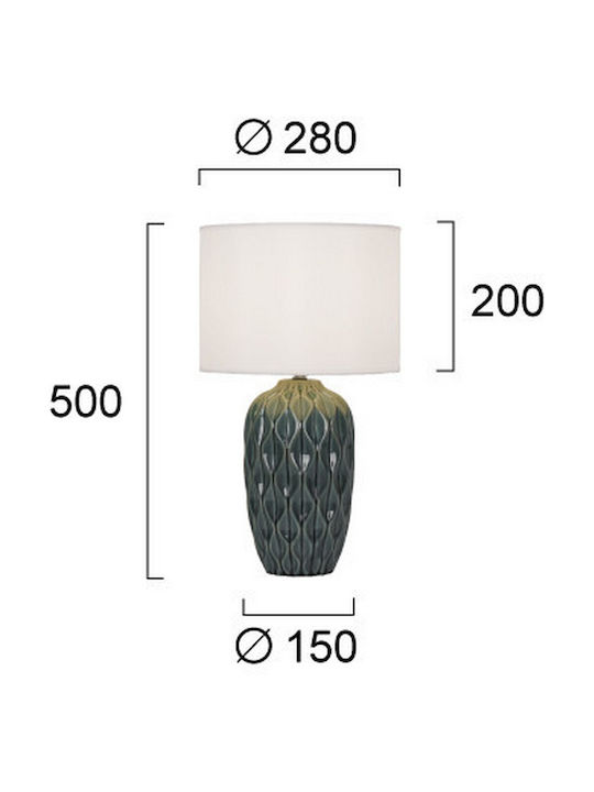 Viokef Ceramic Table Lamp for Socket E27 with Beige Shade and Green Base