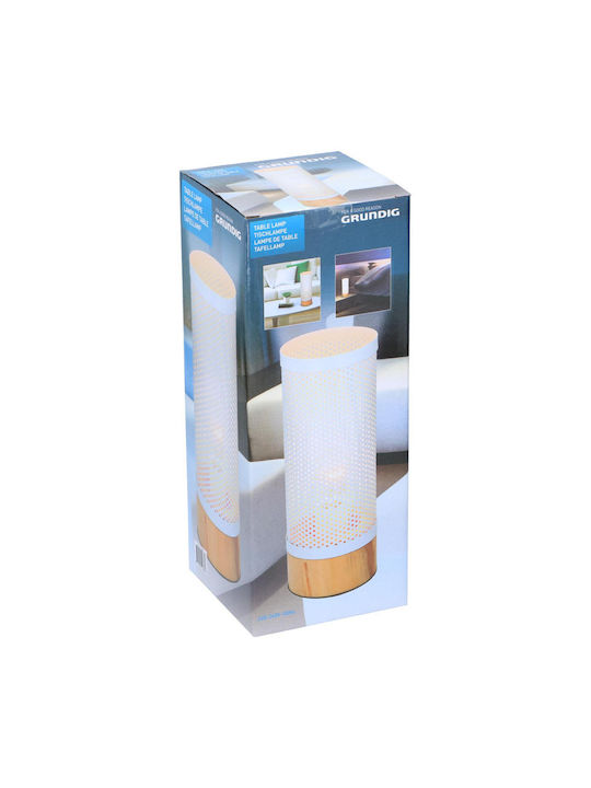 Grundig Lemn Lampă de masă pentru Soclu E27 LED cu Abajur Alb și Bază Maro