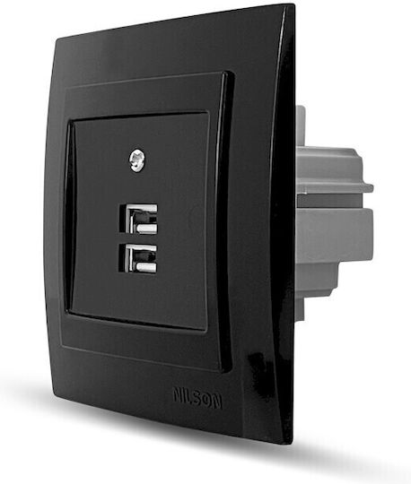 Geyer Χωνευτή Πρίζα με 2 Θύρες USB Μαύρη
