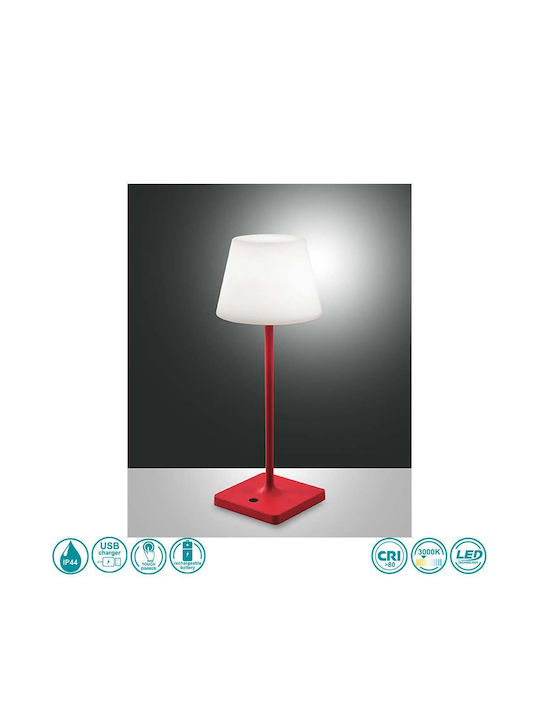 La Mia Luce Adam Metall Tischlampe LED mit Weiß Schirm und Rot Basis