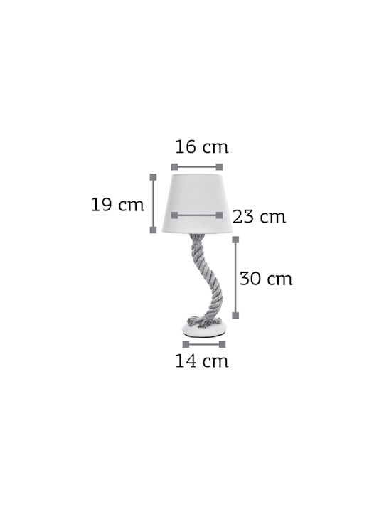 Inlight 3433 Tischlampe aus Seil für Fassung E27 mit Weiß Schirm und Schwarz Basis