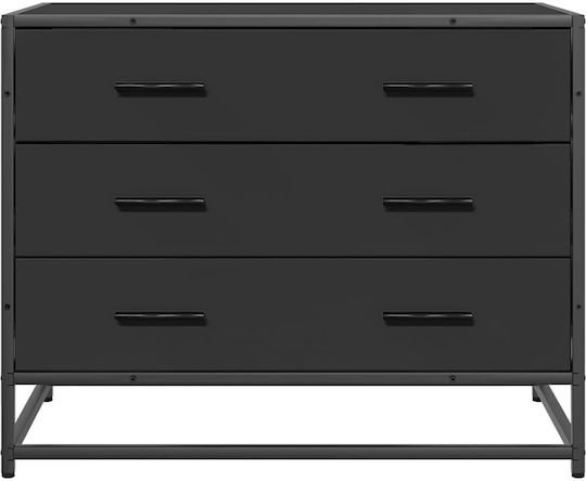 Wooden Chest of Drawers Black Velvet-Black Metal 70x41x56cm