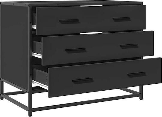 Wooden Chest of Drawers Black Velvet-Black Metal 70x41x56cm