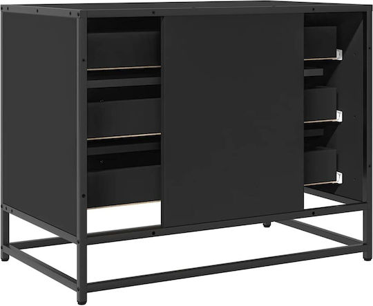 Wooden Chest of Drawers Black Velvet-Black Metal 70x41x56cm