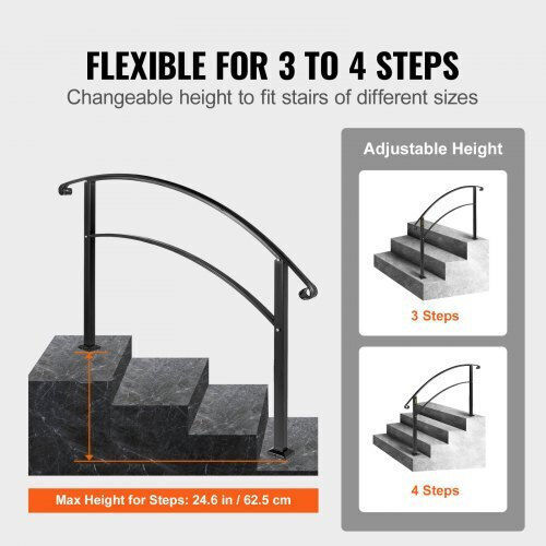 Balustradă Reglabilă din Fier Vevor Negru 4ft 4 Trepte 4fthwtyfsblack001v0