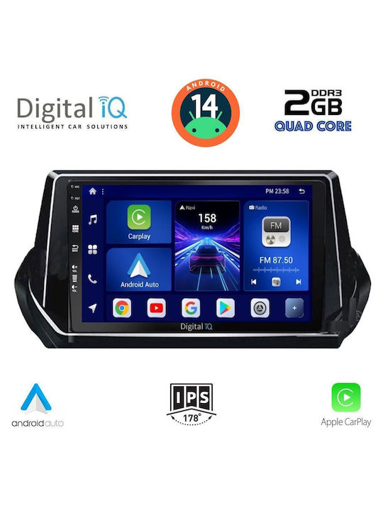 Digital IQ Car Audio System for Peugeot 208 2021 (Bluetooth/USB/AUX/WiFi/GPS/Apple-Carplay/Android-Auto) with Touch Screen 9"