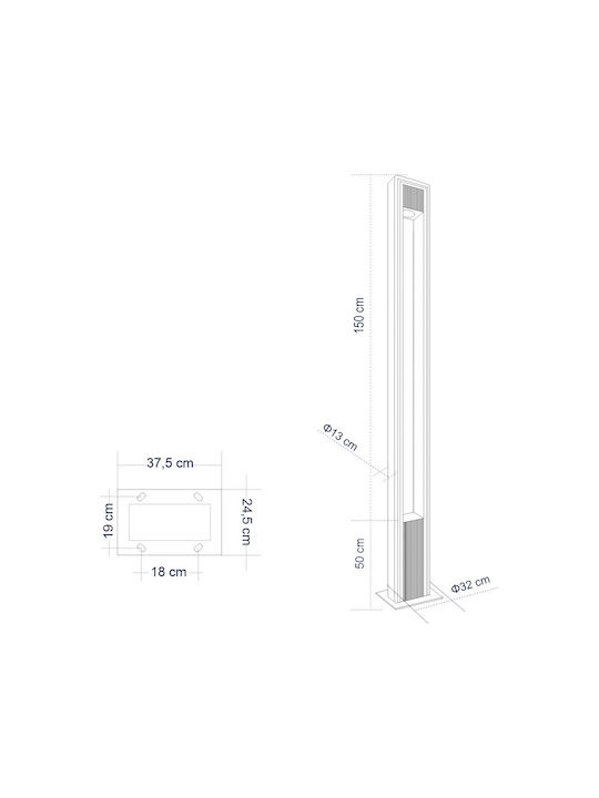 GloboStar Merida Outdoor Floor Lamp Small Post 40W with Natural White Light IP67 Gray