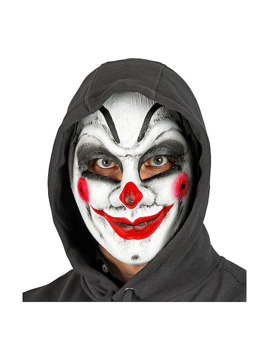 Μασκα Creepy Clown Λευκη Μαυρη Κοκκινο Χαμογελο Premium