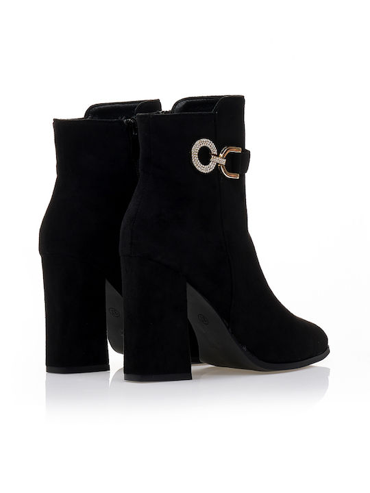 Suede Women's Ankle Boots with High Heel Black