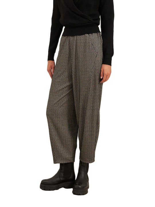 Namaste Women's High-waisted Fabric Trousers Black-beige