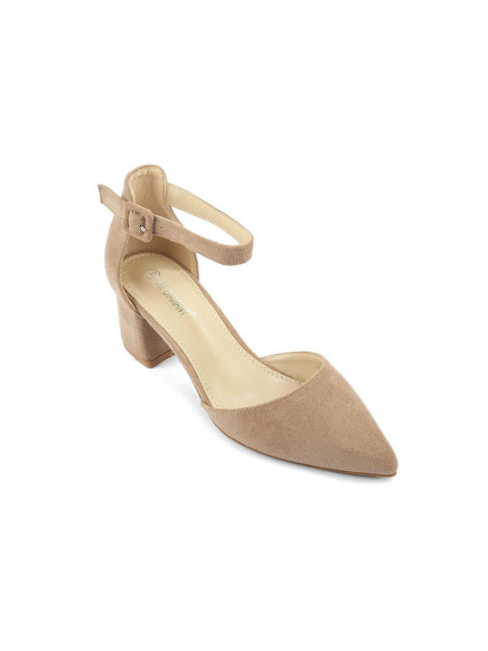 Fshoes Synthetic Leather Pointed Toe Beige Medium Heels