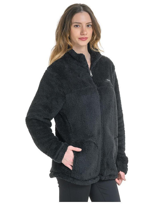Long Women's Cardigan with Zipper Black