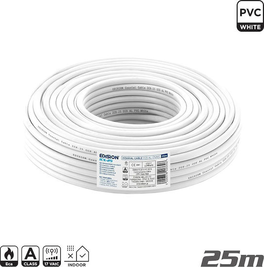 Edision Καλωδιο Coaxial Icx-25 Ccs Al Eca Pvc Λευκό 25m