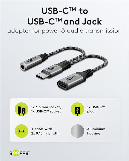 Goobay Μετατροπέας USB-C / 3.5mm male σε 3.5mm / USB-C female Γκρι 1τμχ 74524