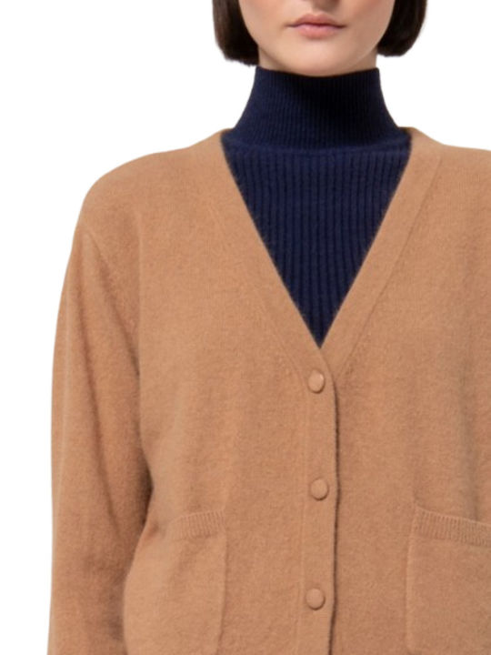 Gestrickte Damen Strickjacke mit Knöpfen Camel