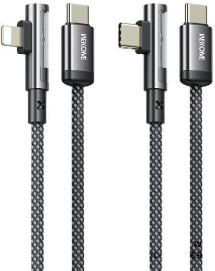WK Braided USB 2.0 Cable USB-C Male - USB-C 65W PD Black 1m
