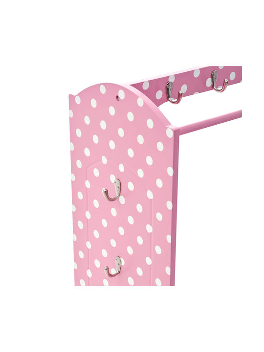 Agățătoare De Perete Pentru Copii Multi Hook Din Lemn Roz Cu Raft 80x26x102cm