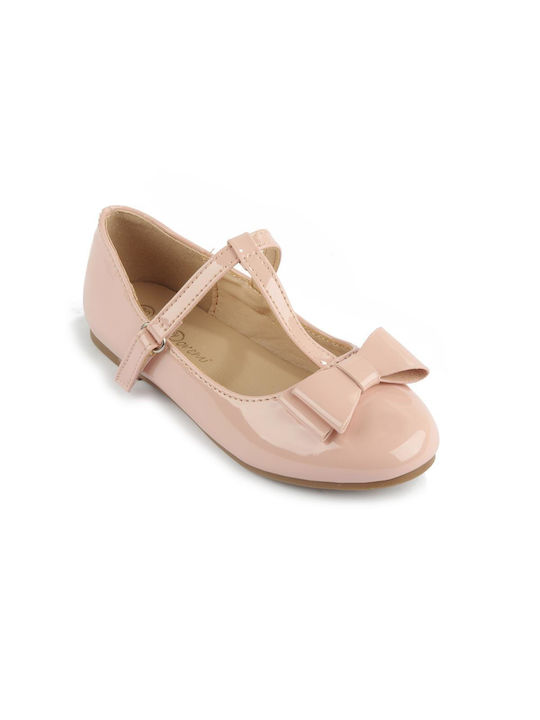 Fshoes Kids Patent Leather Ballerinas with Hoop & Loop Closure Pink