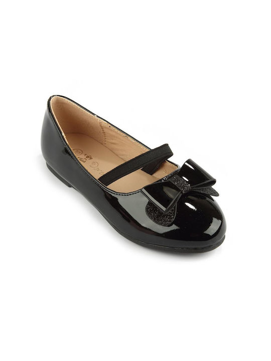 Fshoes Kids Patent Leather Ballerinas with Elastic Strap Black