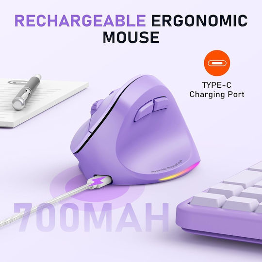 Meetion MT-BTM010R Wireless Ergonomic Mouse Purple