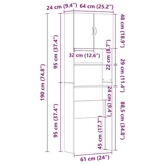 vidaXL Coloană pentru baie pentru pardoseală pentru Mobilier pentru baie M64xB24xÎnălțime 190cm Nuanță de lemn