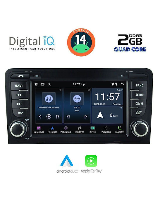 Digital IQ Car Audio System for Audi A3 2003-2012 (Bluetooth/USB/AUX/WiFi/GPS/Apple-Carplay/Android-Auto) with Touch Screen 7"