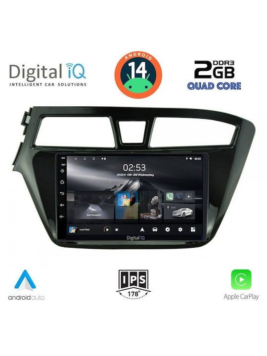 Digital IQ Car Audio System for Hyundai i20 2014-2019 (Bluetooth/USB/AUX/WiFi/GPS/Apple-Carplay/Android-Auto) with Touch Screen 9"