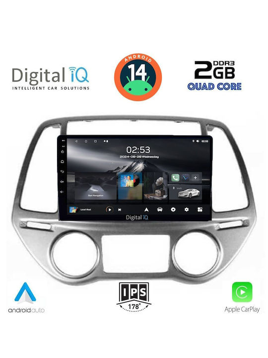 Digital IQ Sistem Audio Auto pentru Hyundai i20 2008-2012 cu Clima (Bluetooth/USB/AUX/WiFi/GPS/Apple-Carplay/Android-Auto) cu Ecran Tactil 9"