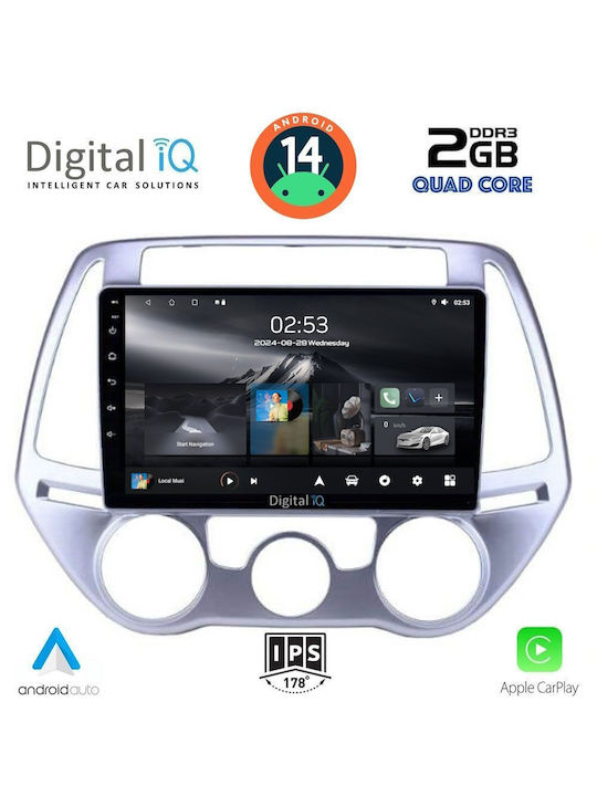 Digital IQ Sistem Audio Auto pentru Hyundai i20 2008-2012 cu A/C (Bluetooth/USB/AUX/WiFi/GPS/Apple-Carplay/Android-Auto) cu Ecran Tactil 9"