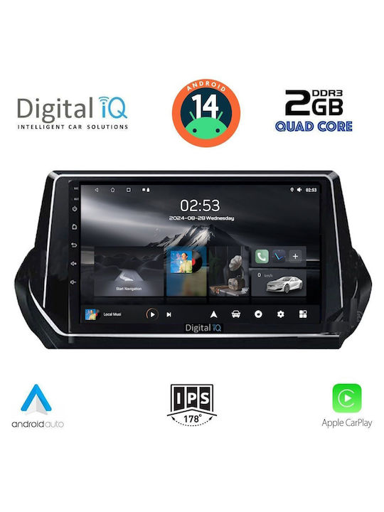 Digital IQ Car-Audiosystem für Peugeot 208 2021 (Bluetooth/USB/AUX/WiFi/GPS/Apple-Carplay/Android-Auto) mit Touchscreen 9"