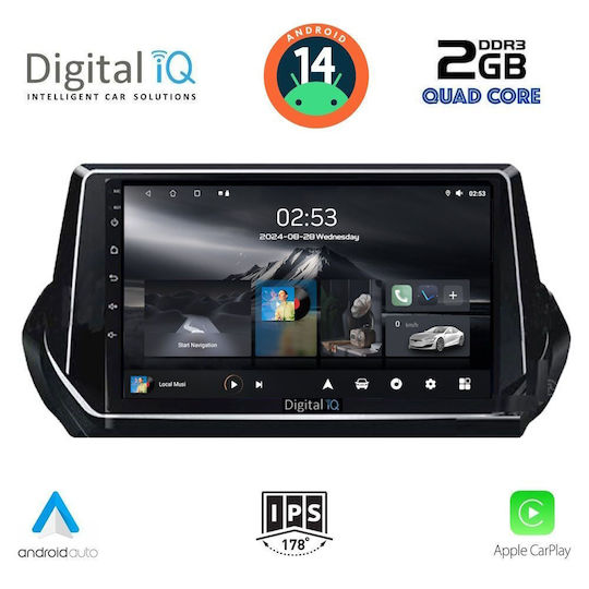 Digital IQ Auto-Audiosystem für Peugeot 208 2021 (Bluetooth/USB/AUX/WiFi/GPS/Apple-Carplay/Android-Auto) mit Touchscreen 9"