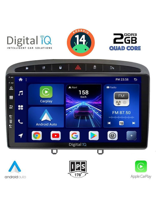 Digital IQ Car Audio System for Peugeot 308 / RCZ 2007-2012 (Bluetooth/USB/AUX/WiFi/GPS/Apple-Carplay/Android-Auto) with Touch Screen 9"