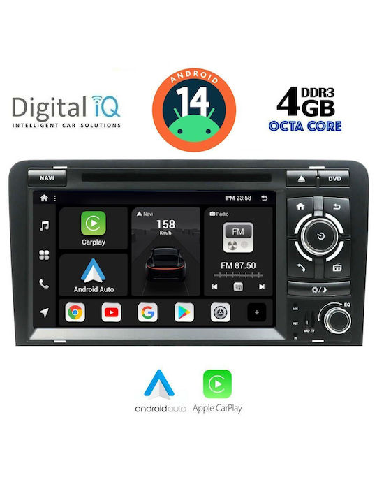 Digital IQ Car Audio System for Audi A3 2003-2012 (Bluetooth/USB/AUX/WiFi/GPS/Apple-Carplay/Android-Auto) with Touch Screen 7"