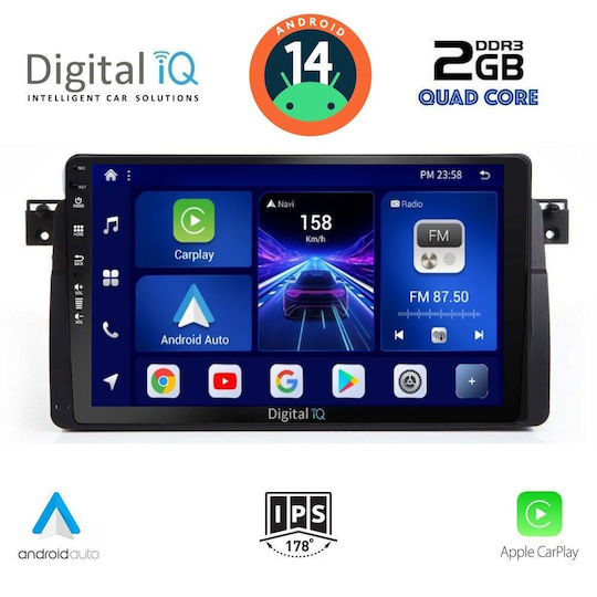 Digital IQ Car Audio System for BMW Series 3 / E46 1998-2005 (Bluetooth/USB/AUX/WiFi/GPS/Apple-Carplay/Android-Auto) with Touch Screen 9"