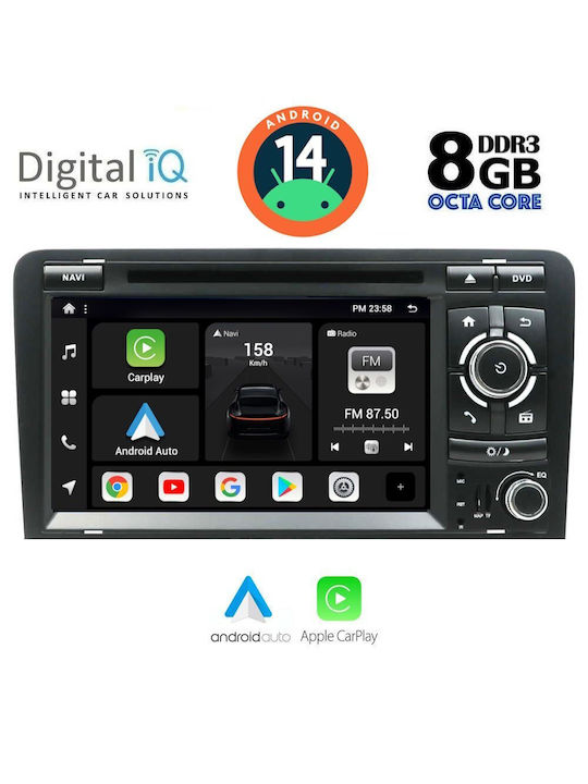Digital IQ Car Audio System for Audi A3 2003-2012 (Bluetooth/USB/AUX/WiFi/GPS/Apple-Carplay/Android-Auto) with Touch Screen 7"