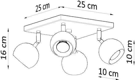 Sollux Oculare Spot mit 4 Lichtern und mit Fassung GU10 in Schwarz Farbe