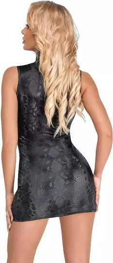 Cottelli Party Fitted Mini Dress with Collar in Matte Snake Skin M