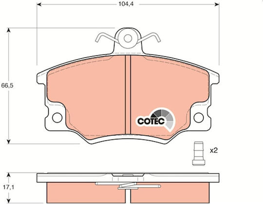 Trw Front Brake Pad Set Alfa Romeo Fiat 66.5mm Height 104.4mm Width 17.1mm Thickness Caliper Bolts