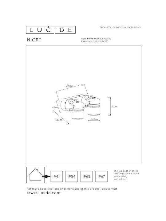 Lucide Lightning Niort Διπλό Σποτ με Ντουί GU10 σε Μαύρο Χρώμα