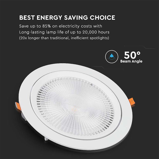 V-TAC Rotund Încastrat Panou LED Putere 30W cu Alb Rece Lumini 22.5x22.5cm.