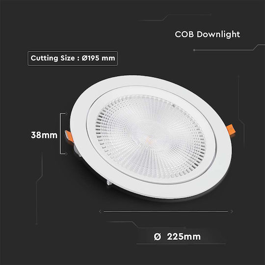 V-TAC Rotund Încastrat Panou LED Putere 30W cu Alb Rece Lumini 22.5x22.5cm.
