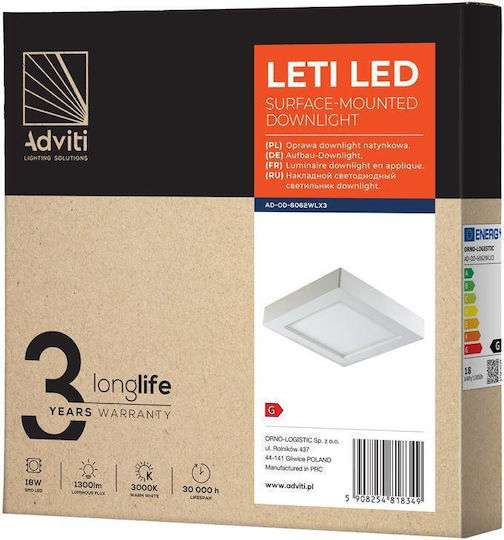Orno Platz LED Panel 18W mit Warmes Weiß Licht 3000K